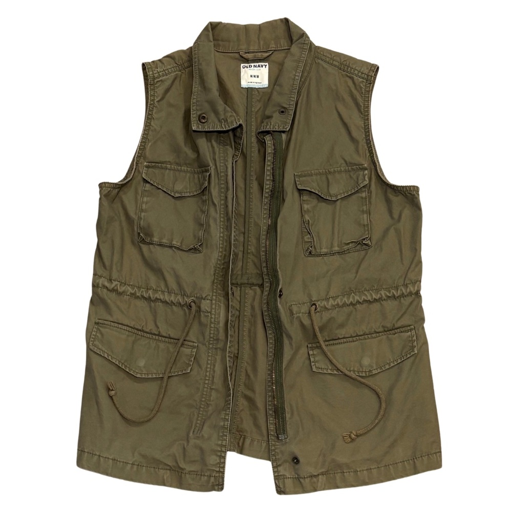 Gorpcore Utility Vest Olive Green Women’s Medium Sleeveless Zip Pockets Old Navy